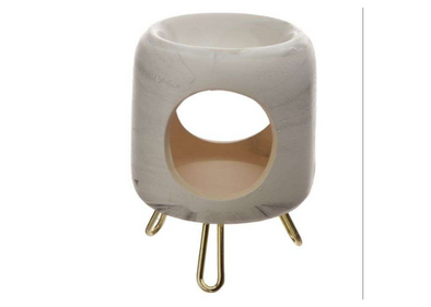 Marbled Rounded Ceramic Oil Burner with Gold Feet
