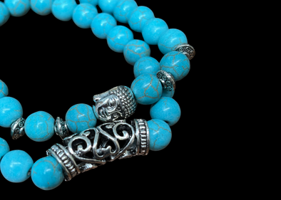 Turquoise Double Bracelet / Tibetan Style / Beaded Buddha Reiki