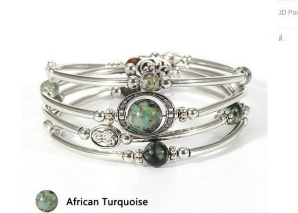 Bracelet Beaded Wrap around vintage style / African Turquoise
