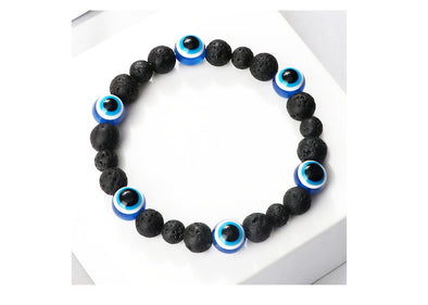 Evil Eye Bracelet with Lava Beads
