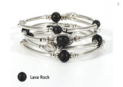Bracelet Beaded Wrap around vintage style / Lava Stone