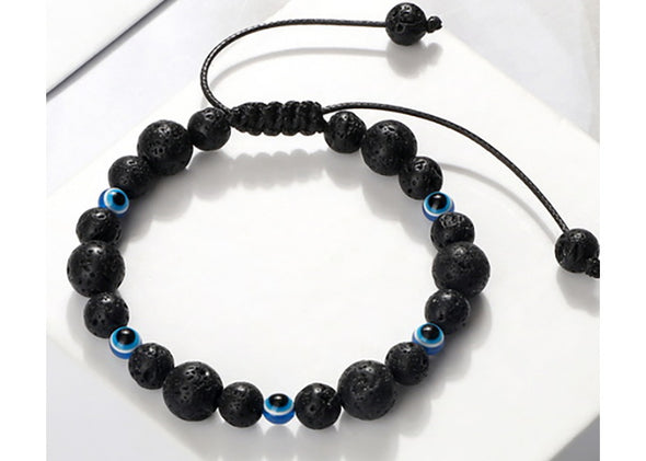 Evil Eye Adjustable Bracelet with Lava Beads