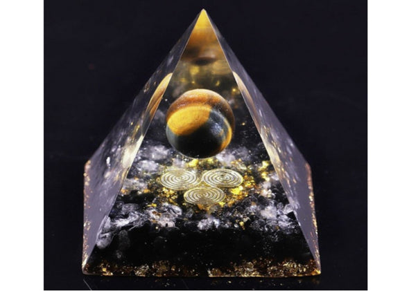 Pyramid Crystal Healing Tigers Eye. Circle of Life Obsidian