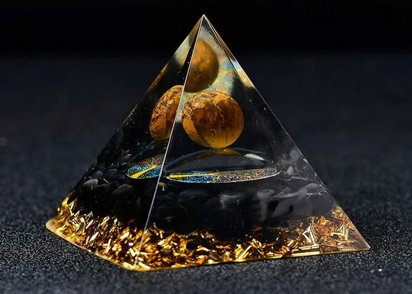 Pyramid Crystal Healing Tigers Eye. Tree of Life Obsidian