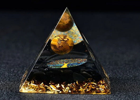 Pyramid Crystal Healing Tigers Eye. Tree of Life Obsidian