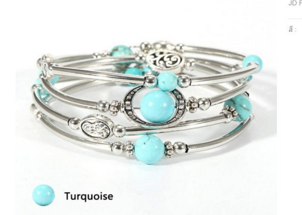 Bracelet Beaded Wrap around vintage style / Turquoise