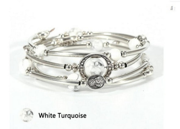 Bracelet Beaded Wrap around vintage style / White Turquoise
